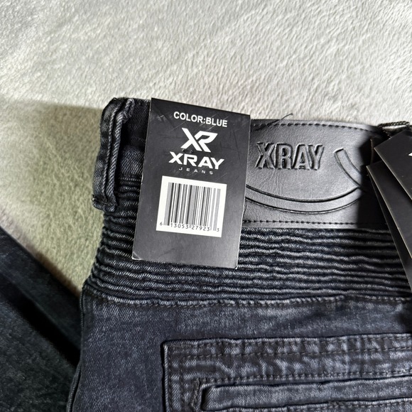 X-RAY Mens Moto Biker Jeans 30x30 Dark Blue Acid Wash Ribbed Knee NWT - Picture 3 of 14